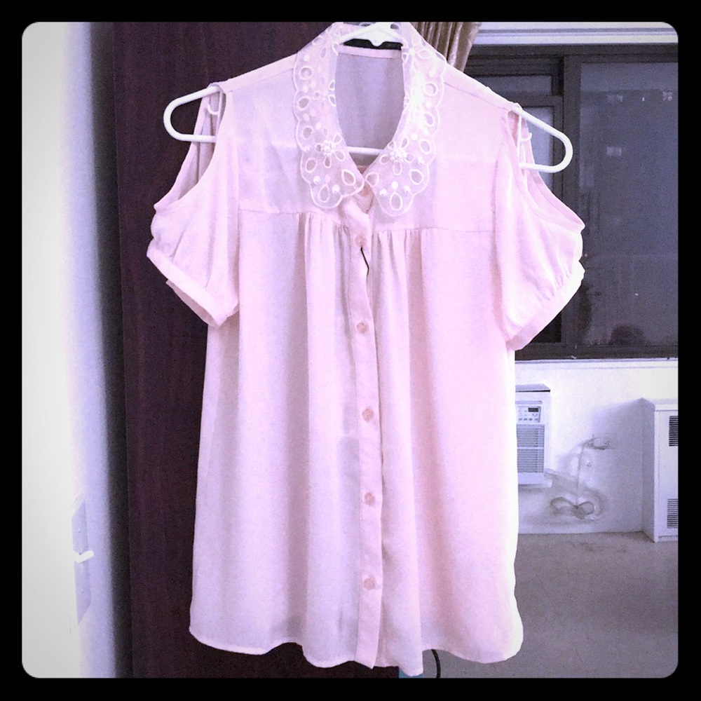 Japanese Heather Pink Pearl-Jeweled Top Size Free